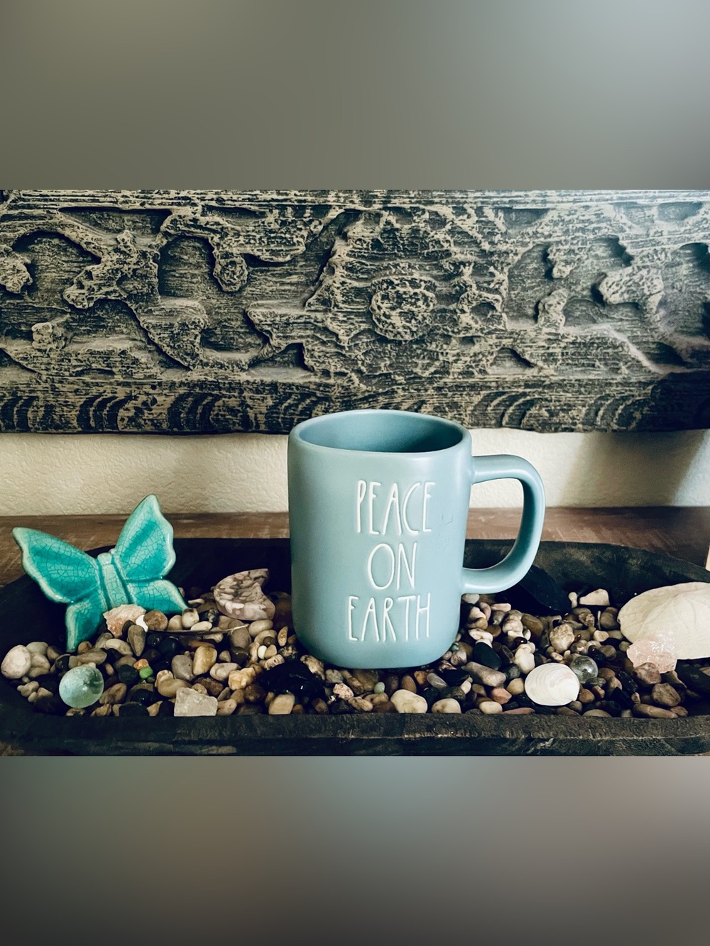 Rae Dunn Matte Light Blue 'Peace On Earth' Ceramic Mug